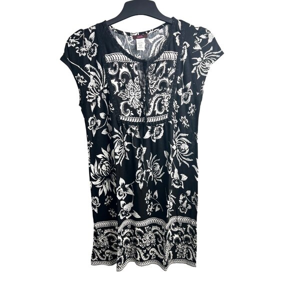 Mark Womens Black & White Floral Print Summer V-Neck Dress Knee-Length Large - Picture 9 of 13